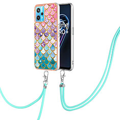 Coque Silicone Motif Fantaisie Souple Couleur Unie Etui Housse avec Laniere Strap Y03B pour Realme 9 4G Colorful