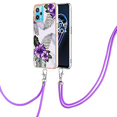 Coque Silicone Motif Fantaisie Souple Couleur Unie Etui Housse avec Laniere Strap Y03B pour Realme 9 5G Violet