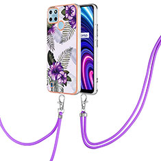 Coque Silicone Motif Fantaisie Souple Couleur Unie Etui Housse avec Laniere Strap Y03B pour Realme C21Y Violet