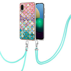 Coque Silicone Motif Fantaisie Souple Couleur Unie Etui Housse avec Laniere Strap Y03B pour Samsung Galaxy A02 Colorful