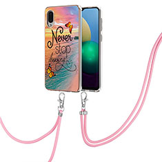 Coque Silicone Motif Fantaisie Souple Couleur Unie Etui Housse avec Laniere Strap Y03B pour Samsung Galaxy A02 Mixte