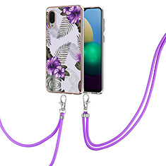 Coque Silicone Motif Fantaisie Souple Couleur Unie Etui Housse avec Laniere Strap Y03B pour Samsung Galaxy A02 Violet