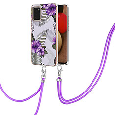 Coque Silicone Motif Fantaisie Souple Couleur Unie Etui Housse avec Laniere Strap Y03B pour Samsung Galaxy A03s Violet