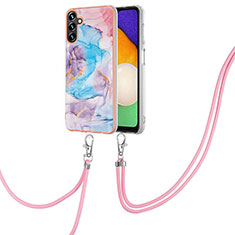 Coque Silicone Motif Fantaisie Souple Couleur Unie Etui Housse avec Laniere Strap Y03B pour Samsung Galaxy A04s Bleu