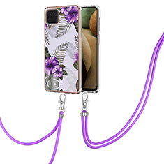 Coque Silicone Motif Fantaisie Souple Couleur Unie Etui Housse avec Laniere Strap Y03B pour Samsung Galaxy A12 5G Violet