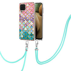 Coque Silicone Motif Fantaisie Souple Couleur Unie Etui Housse avec Laniere Strap Y03B pour Samsung Galaxy A12 Colorful