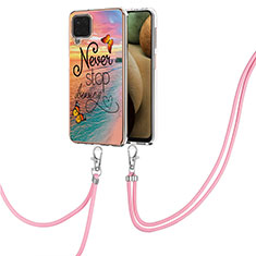 Coque Silicone Motif Fantaisie Souple Couleur Unie Etui Housse avec Laniere Strap Y03B pour Samsung Galaxy A12 Nacho Mixte