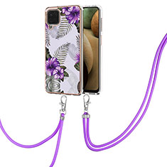 Coque Silicone Motif Fantaisie Souple Couleur Unie Etui Housse avec Laniere Strap Y03B pour Samsung Galaxy A12 Violet
