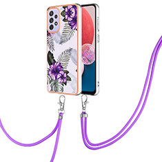 Coque Silicone Motif Fantaisie Souple Couleur Unie Etui Housse avec Laniere Strap Y03B pour Samsung Galaxy A13 4G Violet