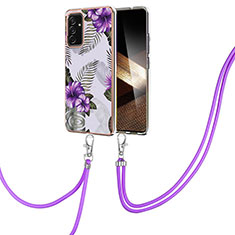 Coque Silicone Motif Fantaisie Souple Couleur Unie Etui Housse avec Laniere Strap Y03B pour Samsung Galaxy A15 LTE Violet