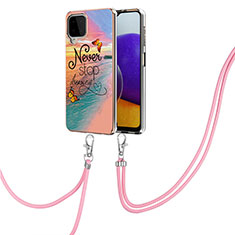 Coque Silicone Motif Fantaisie Souple Couleur Unie Etui Housse avec Laniere Strap Y03B pour Samsung Galaxy A22 4G Mixte