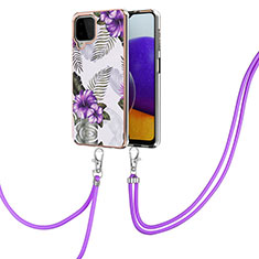 Coque Silicone Motif Fantaisie Souple Couleur Unie Etui Housse avec Laniere Strap Y03B pour Samsung Galaxy A22 4G Violet