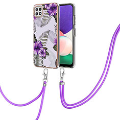 Coque Silicone Motif Fantaisie Souple Couleur Unie Etui Housse avec Laniere Strap Y03B pour Samsung Galaxy A22 5G Violet