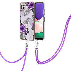 Coque Silicone Motif Fantaisie Souple Couleur Unie Etui Housse avec Laniere Strap Y03B pour Samsung Galaxy A22s 5G Violet