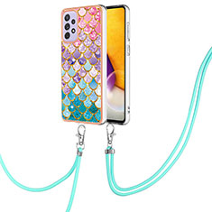 Coque Silicone Motif Fantaisie Souple Couleur Unie Etui Housse avec Laniere Strap Y03B pour Samsung Galaxy A23 4G Colorful