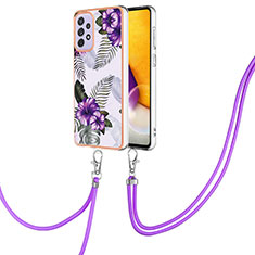Coque Silicone Motif Fantaisie Souple Couleur Unie Etui Housse avec Laniere Strap Y03B pour Samsung Galaxy A23 4G Violet