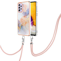 Coque Silicone Motif Fantaisie Souple Couleur Unie Etui Housse avec Laniere Strap Y03B pour Samsung Galaxy A23 4G Violet Clair