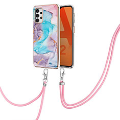 Coque Silicone Motif Fantaisie Souple Couleur Unie Etui Housse avec Laniere Strap Y03B pour Samsung Galaxy A32 5G Bleu