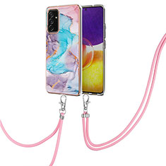 Coque Silicone Motif Fantaisie Souple Couleur Unie Etui Housse avec Laniere Strap Y03B pour Samsung Galaxy A34 5G Bleu