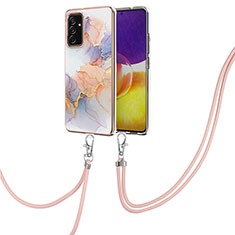 Coque Silicone Motif Fantaisie Souple Couleur Unie Etui Housse avec Laniere Strap Y03B pour Samsung Galaxy A34 5G Violet Clair