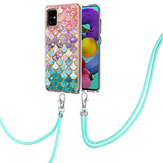 Coque Silicone Motif Fantaisie Souple Couleur Unie Etui Housse avec Laniere Strap Y03B pour Samsung Galaxy A51 5G Colorful