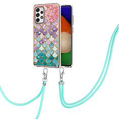 Coque Silicone Motif Fantaisie Souple Couleur Unie Etui Housse avec Laniere Strap Y03B pour Samsung Galaxy A52 4G Colorful