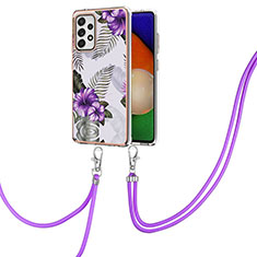 Coque Silicone Motif Fantaisie Souple Couleur Unie Etui Housse avec Laniere Strap Y03B pour Samsung Galaxy A52 4G Violet