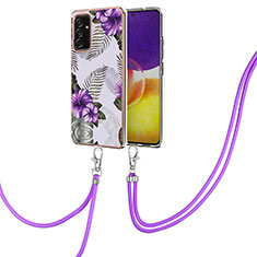 Coque Silicone Motif Fantaisie Souple Couleur Unie Etui Housse avec Laniere Strap Y03B pour Samsung Galaxy A54 5G Violet