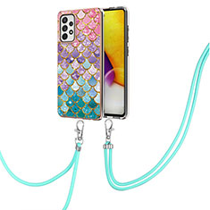 Coque Silicone Motif Fantaisie Souple Couleur Unie Etui Housse avec Laniere Strap Y03B pour Samsung Galaxy A72 4G Colorful