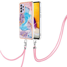 Coque Silicone Motif Fantaisie Souple Couleur Unie Etui Housse avec Laniere Strap Y03B pour Samsung Galaxy A73 5G Bleu