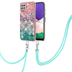 Coque Silicone Motif Fantaisie Souple Couleur Unie Etui Housse avec Laniere Strap Y03B pour Samsung Galaxy F42 5G Colorful