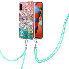 Coque Silicone Motif Fantaisie Souple Couleur Unie Etui Housse avec Laniere Strap Y03B pour Samsung Galaxy M11 Colorful