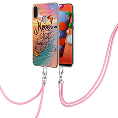 Coque Silicone Motif Fantaisie Souple Couleur Unie Etui Housse avec Laniere Strap Y03B pour Samsung Galaxy M11 Mixte