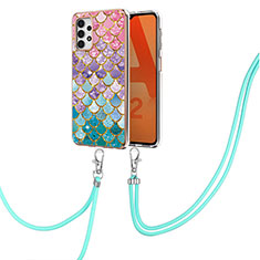 Coque Silicone Motif Fantaisie Souple Couleur Unie Etui Housse avec Laniere Strap Y03B pour Samsung Galaxy M32 5G Colorful