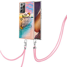 Coque Silicone Motif Fantaisie Souple Couleur Unie Etui Housse avec Laniere Strap Y03B pour Samsung Galaxy Note 20 Ultra 5G Mixte