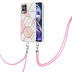 Coque Silicone Motif Fantaisie Souple Couleur Unie Etui Housse avec Laniere Strap Y04B pour Realme 8i Rose