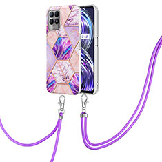 Coque Silicone Motif Fantaisie Souple Couleur Unie Etui Housse avec Laniere Strap Y04B pour Realme 8i Violet Clair