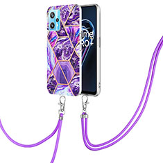 Coque Silicone Motif Fantaisie Souple Couleur Unie Etui Housse avec Laniere Strap Y04B pour Realme 9 4G Violet