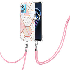 Coque Silicone Motif Fantaisie Souple Couleur Unie Etui Housse avec Laniere Strap Y04B pour Realme 9 5G Rose