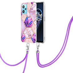 Coque Silicone Motif Fantaisie Souple Couleur Unie Etui Housse avec Laniere Strap Y04B pour Realme 9 5G Violet Clair