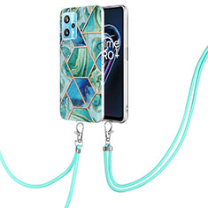 Coque Silicone Motif Fantaisie Souple Couleur Unie Etui Housse avec Laniere Strap Y04B pour Realme 9 Pro+ Plus 5G Vert