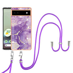 Coque Silicone Motif Fantaisie Souple Couleur Unie Etui Housse avec Laniere Strap Y05B pour Google Pixel 6a 5G Violet