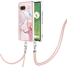 Coque Silicone Motif Fantaisie Souple Couleur Unie Etui Housse avec Laniere Strap Y05B pour Google Pixel 7a 5G Rose