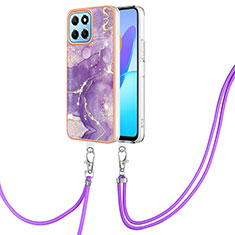 Coque Silicone Motif Fantaisie Souple Couleur Unie Etui Housse avec Laniere Strap Y05B pour Huawei Honor 70 Lite 5G Violet