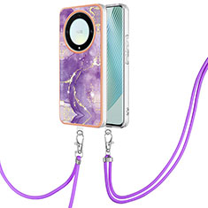 Coque Silicone Motif Fantaisie Souple Couleur Unie Etui Housse avec Laniere Strap Y05B pour Huawei Honor Magic5 Lite 5G Violet