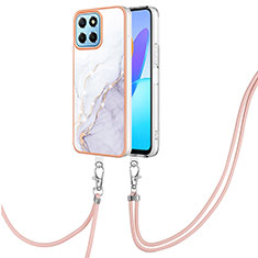 Coque Silicone Motif Fantaisie Souple Couleur Unie Etui Housse avec Laniere Strap Y05B pour Huawei Honor X6 5G Blanc