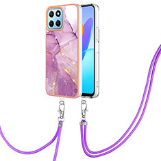 Coque Silicone Motif Fantaisie Souple Couleur Unie Etui Housse avec Laniere Strap Y05B pour Huawei Honor X6 5G Violet Clair