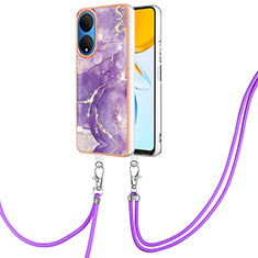 Coque Silicone Motif Fantaisie Souple Couleur Unie Etui Housse avec Laniere Strap Y05B pour Huawei Honor X7 Violet