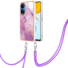 Coque Silicone Motif Fantaisie Souple Couleur Unie Etui Housse avec Laniere Strap Y05B pour Huawei Honor X7 Violet Clair