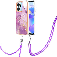 Coque Silicone Motif Fantaisie Souple Couleur Unie Etui Housse avec Laniere Strap Y05B pour Huawei Honor X7a Violet Clair